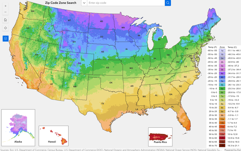 Map showing U.S. temperature zones relevant to fire sprinkler freeze protection